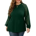 thumbnail image 1 of JWD Plus Size Tops For Women Lace Sleeve Blouse Waffle Knit Long Sleeve Shirts Dark Green-1X, 1 of 7