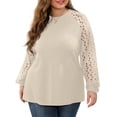 thumbnail image 1 of JWD Plus Size Tops For Women Lace Sleeve Blouse Waffle Knit Long Sleeve Shirts Oatmeal-4X, 1 of 7