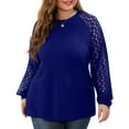 thumbnail image 1 of JWD Plus Size Tops For Women Lace Sleeve Blouse Waffle Knit Long Sleeve Shirts Royal Blue-4X, 1 of 7