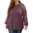 thumbnail image 1 of JWD Plus Size Tops For Women Lace Sleeve Blouse Waffle Knit Long Sleeve Shirts Rust Red-4X, 1 of 7