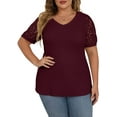 thumbnail image 1 of JWD Plus Size Tops For Women Summer Blouse Waffle Knit Short Lace Sleeve Shirts Plus Size Womens Clothes, 1 of 5