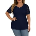 thumbnail image 1 of JWD Plus Size Tops For Women Summer Blouse Waffle Knit Short Lace Sleeve Shirts Plus Size Womens Clothes, 1 of 5