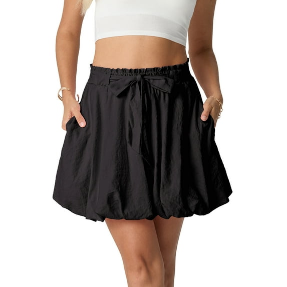 JWD Skirt for Women Boho High Waisted Ruffled Cute Casual Dressy Mini The Four Seasons Going Out Bloomer Skater Outfit Black L