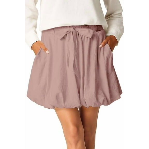 JWD Bubble Mini Skirts for Womens High Waist Skorts Puffy Hem Skirts with Pockets Dark Taupe L