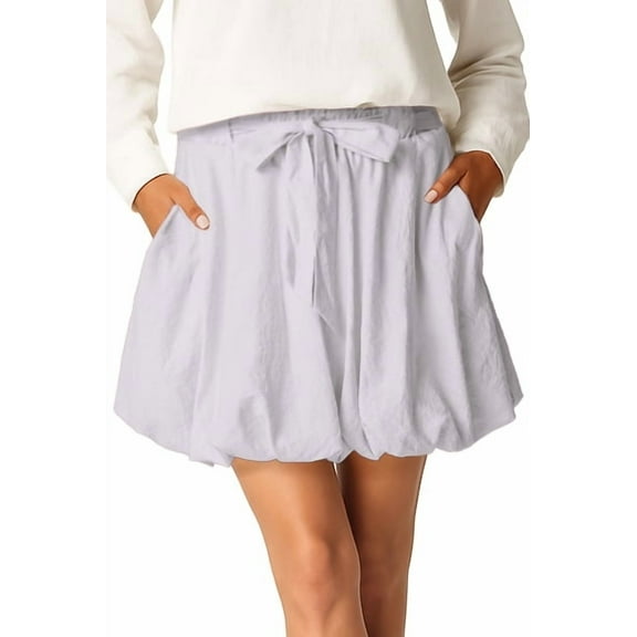JWD Bubble Mini Skirts for Womens High Waist Skorts Puffy Hem Skirts with Pockets Gray L