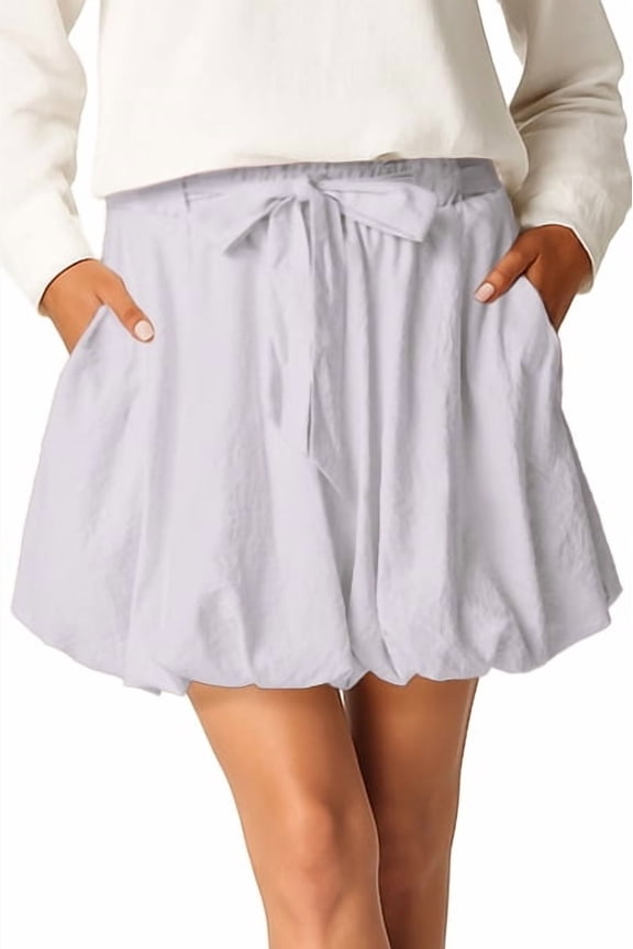 Bubble Mini Skirts for Womens High Waist Skorts Puffy Hem Skirts with Pockets Gray L