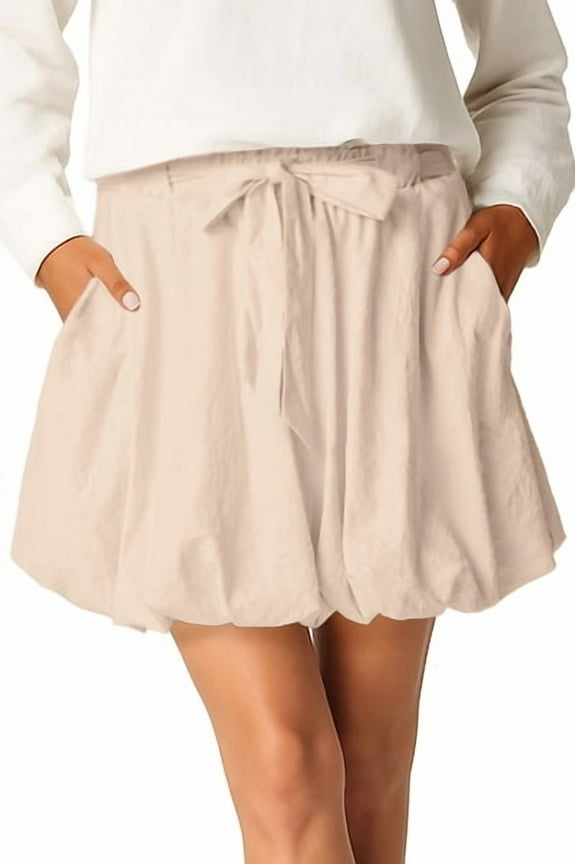 Bubble Mini Skirts for Womens High Waist Skorts Puffy Hem Skirts with Pockets Khaki L