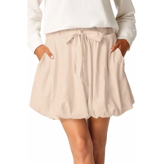 JWD Women's High Waisted Bubble Skorts Paperbag Elastic Waist Mini Skirt with Pockets Casual Summer Cute Ruffle Tie Belt Short Pants Khaki XL