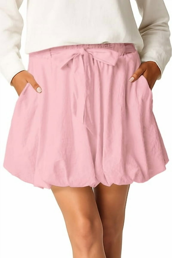 Bubble Mini Skirts for Womens High Waist Skorts Puffy Hem Skirts with Pockets Silver Pink 2XL