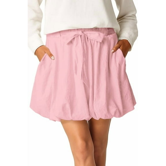 JWD Bubble Mini Skirts for Womens High Waist Skorts Puffy Hem Skirts with Pockets Silver Pink L