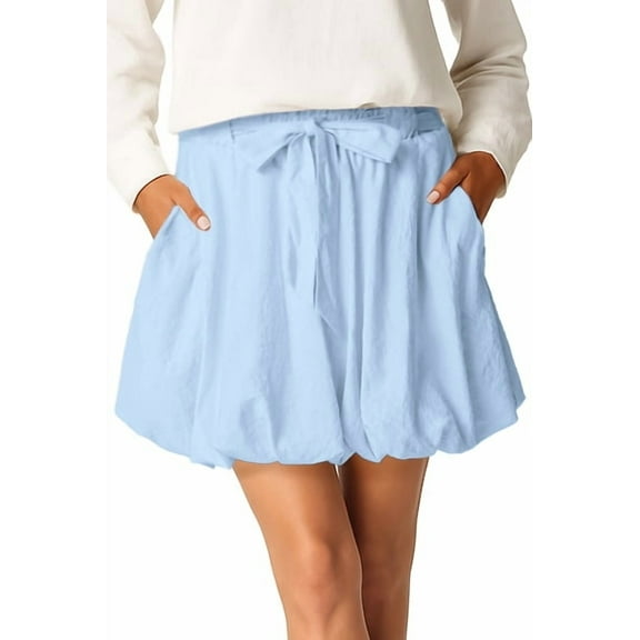 JWD Bubble Mini Skirts for Womens High Waist Skorts Puffy Hem Skirts with Pockets Sky Blue L