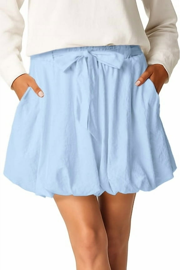 Bubble Mini Skirts for Womens High Waist Skorts Puffy Hem Skirts with Pockets Sky Blue L