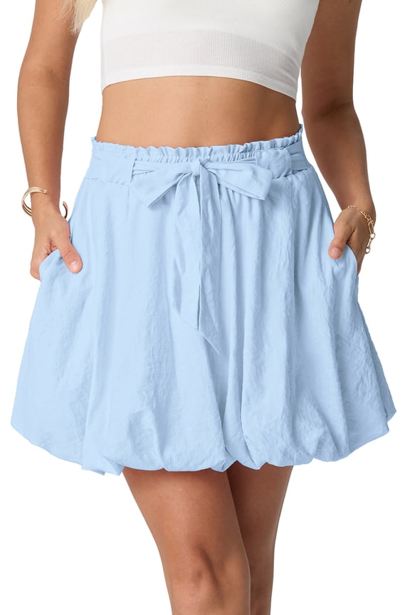 Skirt for Women Boho High Waisted Ruffled Cute Casual Dressy Mini The Four Seasons Going Out Bloomer Skater Outfit Sky Blue L