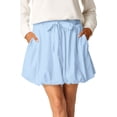 thumbnail image 1 of JWD Women's High Waisted Bubble Skorts Paperbag Elastic Waist Mini Skirt with Pockets Casual Summer Cute Ruffle Tie Belt Short Pants Sky Blue XL, 1 of 10