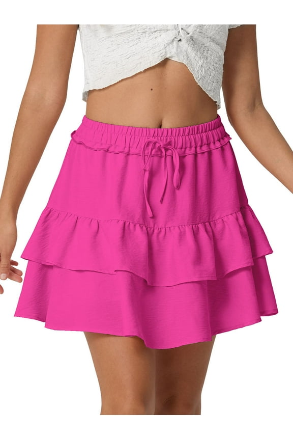 Skorts for Women Ruffled Tiered Skirts High Waist Mini Flowy Skirts Tennis Golf Shorts Rose Red M