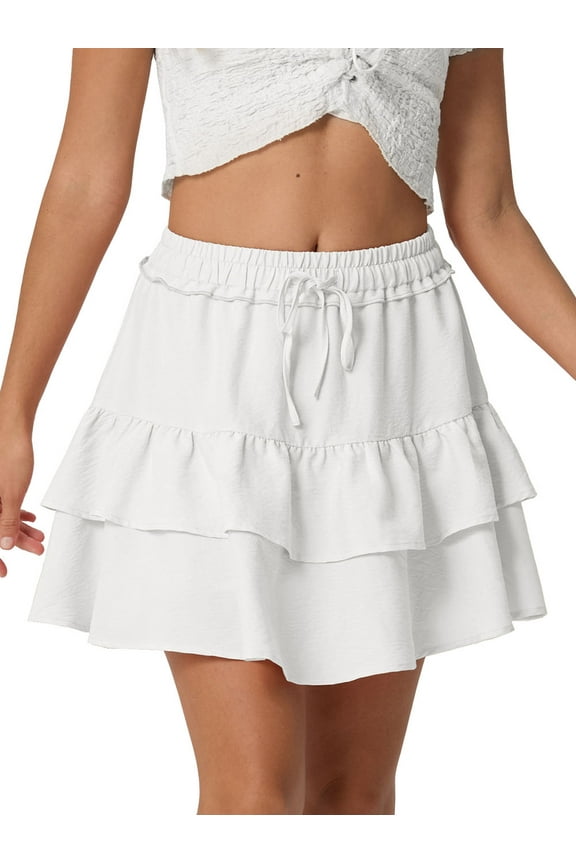 Skorts for Women Ruffled Tiered Skirts High Waist Mini Flowy Skirts Tennis Golf Shorts White L
