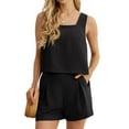 thumbnail image 1 of JWD Women's 2 Piece Square Neck Sleeveless Shorts Casual Set Women's Summer Top Black S, 1 of 10