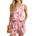 thumbnail image 1 of JWD Women's 2 Piece Square Neck Sleeveless Shorts Casual Set Women's Summer Top FP-Pink Ice Flower XL, 1 of 9