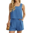 thumbnail image 1 of JWD Women's 2 Piece Square Neck Sleeveless Shorts Casual Set Women's Summer Top Navy Blue L, 1 of 9