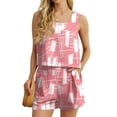thumbnail image 1 of JWD Women's 2 Piece Square Neck Sleeveless Shorts Casual Set Women's Summer Top FP-Pink White Square L, 1 of 9