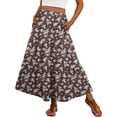 thumbnail image 1 of JWD Summer Maxi Skirt for Women Boho Lightweight Flowy Tiered Long Beach Skirts with Pockets Brown Flower XL, 1 of 8