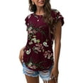 thumbnail image 1 of JWD Summer Ruffle Short Sleeve Knit Tunic Tops Shirts Tank Tee Blouse For Women FP Wine Red US Large, 1 of 7