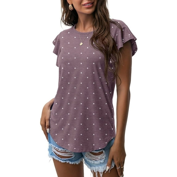 JWD Summer Ruffle Short Sleeve Knit Tunic Tops Shirts Tank Tee Blouse For Women