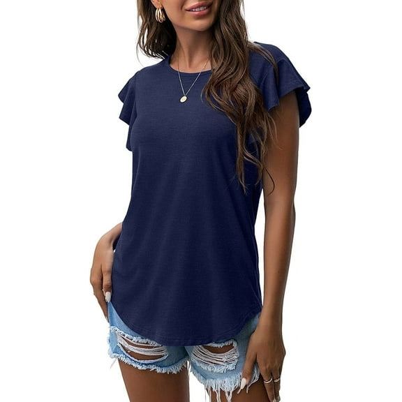 JWD Summer Ruffle Short Sleeve Knit Tunic Tops Shirts Tank Tee Blouse For Women