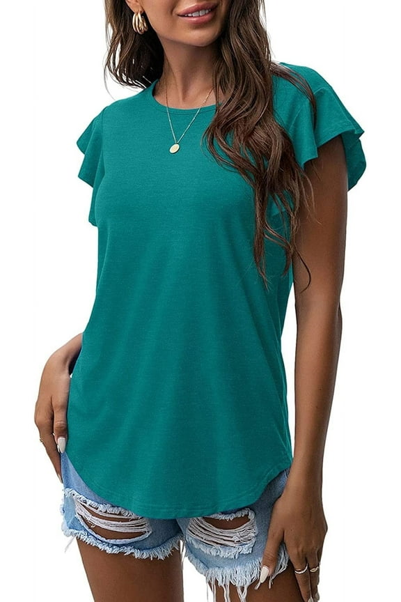 Summer Ruffle Short Sleeve Knit Tunic Tops Shirts Tank Tee Blouse For Women