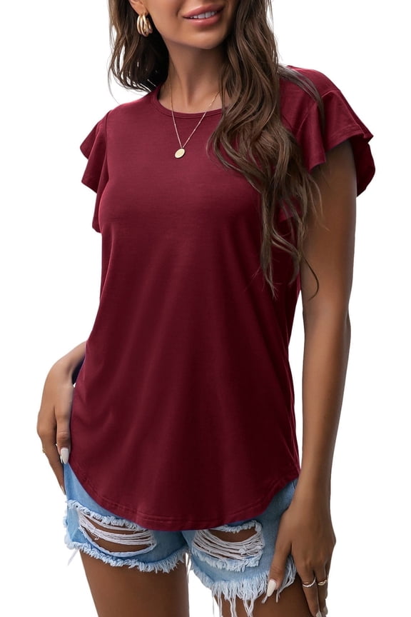 Summer Ruffle Short Sleeve Knit Tunic Tops Shirts Tank Tee Blouse For Women