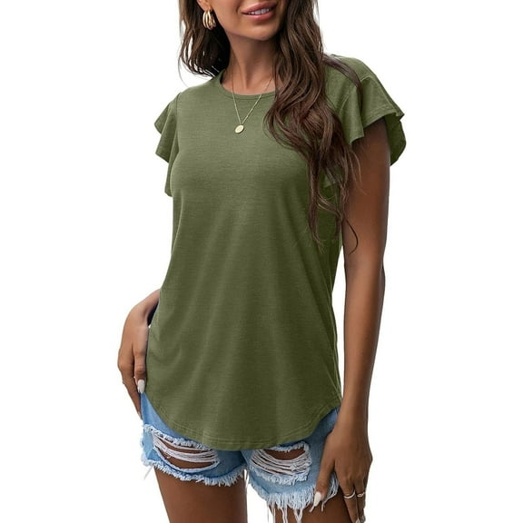 JWD Summer Ruffle Short Sleeve Knit Tunic Tops Shirts Tank Tee Blouse For Women