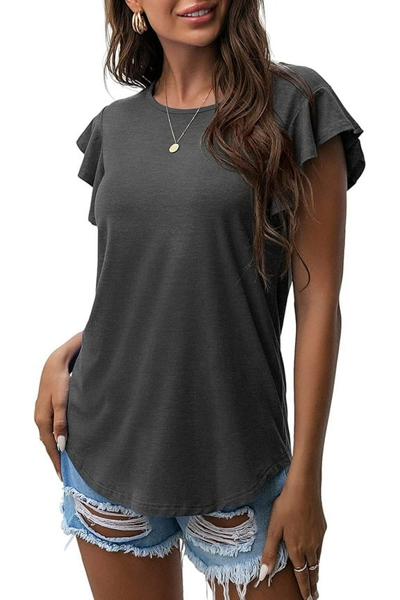 Summer Ruffle Short Sleeve Knit Tunic Tops Shirts Tank Tee Blouse For Women