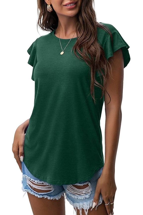 Summer Ruffle Short Sleeve Knit Tunic Tops Shirts Tank Tee Blouse For Women