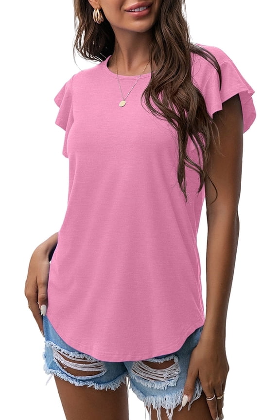 Summer Ruffle Short Sleeve Knit Tunic Tops Shirts Tank Tee Blouse