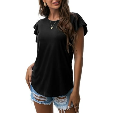 JWD Summer Ruffle Short Sleeve Knit Tunic Tops Shirts Tank Tee Blouse