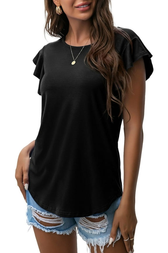 Summer Ruffle Short Sleeve Knit Tunic Tops Shirts Tank Tee Blouse