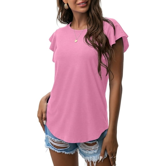 JWD Summer Ruffle Short Sleeve Knit Tunic Tops Shirts Tank Tee Blouse