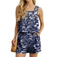 thumbnail image 1 of JWD Women's 2 Piece Square Neck Sleeveless Shorts Casual Set Women's Summer Top FP-Navy Blue White L, 1 of 9