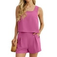 thumbnail image 1 of JWD Women's 2 Piece Square Neck Sleeveless Shorts Casual Set Women's Summer Top Hot pink M, 1 of 10
