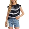 thumbnail image 1 of JWD Women's Blouses Cap Sleeve Summer Tops Casual Crew NecK Stripe Women's Tanks & Camis Black White Stripe 2XL, 1 of 8