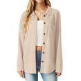 thumbnail image 1 of JWD Women's Blouses Long Sleeve Knitted Shacket Jacket Lightweight Button-Down Shirts Apricot L, 1 of 10