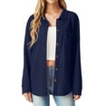 thumbnail image 1 of JWD Women's Blouses Long Sleeve Knitted Shacket Jacket Lightweight Button-Down Shirts Navy Blue XL, 1 of 10