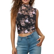 JWD Lace Top with Long Sleeves Stand Collar Embroidered Floral Design Ideal for Parties and Clubs Black Dahlia M