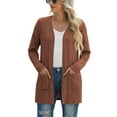 thumbnail image 1 of JWD Women's Cardigan Fashion Long Sleeved Slim Fit Comfortable Ribbed Knitted Lightweight Sweater With Pockets Casual Cardigan Dark khaki XL, 1 of 9