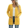 thumbnail image 1 of JWD Women's Cardigan Fashion Long Sleeved Slim Fit Comfortable Ribbed Knitted Lightweight Sweater With Pockets Casual Cardigan yellow XL, 1 of 9
