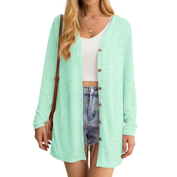 JWD Women's Cardigan Lightweight Open Front Cardigan Sheer Long Sleeve Button Down Loose Knited Cardigan Mint Medium