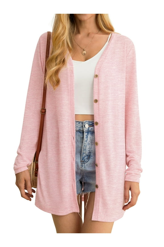 Women's Cardigan Lightweight Open Front Cardigan Sheer Long Sleeve Button Down Loose Knited Cardigan Pink X-Large
