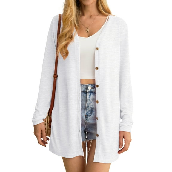 JWD Women's Cardigan Lightweight Open Front Cardigan Sheer Long Sleeve Button Down Loose Knited Cardigan White Medium
