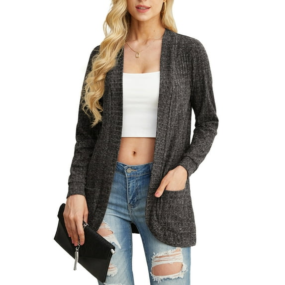 JWD Women's Cardigan Long Sleeved Storage Casual Lightweight Soft And Comfortable Fan-shaped Hem Knitted Cardigan Sweater Coat Dark Gray 2XL