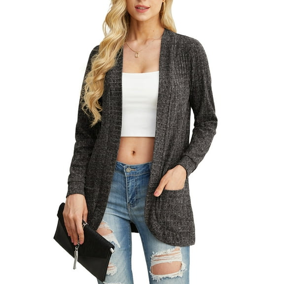 JWD Women's Cardigan Long Sleeved Storage Casual Lightweight Soft And Comfortable Fan-shaped Hem Knitted Cardigan Sweater Coat Dark Gray L